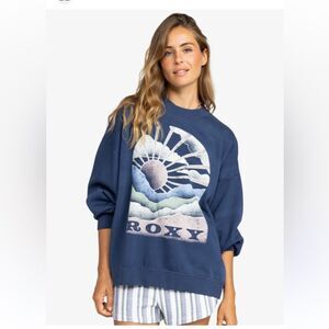 NWT Roxy Lineup Oversized Pullover Crew Sweatshirt color blue women’s size M